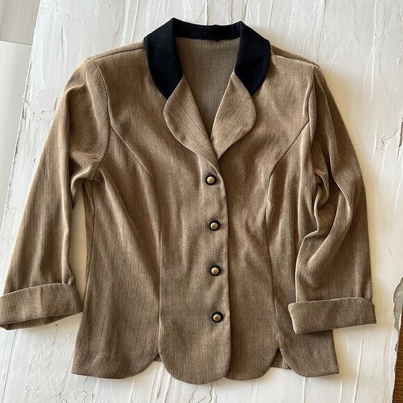 Vintage Tan Blazer with Black Collar - Picture 1 of 4
